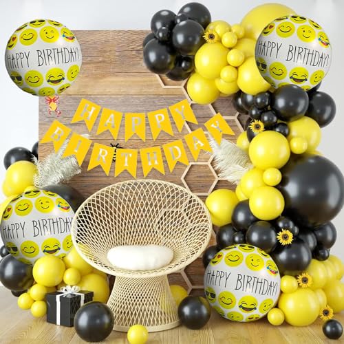 Image of Rozi Decoration Smiley Theme Birthday Decoration Set of 45 Pcs - Yellow Emoji Kit for Girls