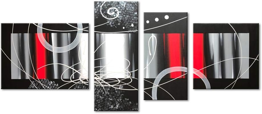 100% Hand-painted Wood Framed Red Back Clouds Home Decoration Modern Abstract Oil Painting on Canvas 4pcs/set Mixorde
