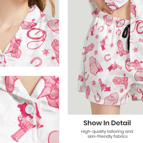 Image of Funny Satin Pajamas Set for Women Button Down Sleepwear Print Pjs Set 2 Piece Short Sleeve Loungewear Gift for Women