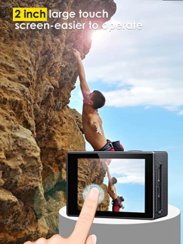 Caméra Sport 4K/50FPS 20MP, HD Écran Tactile, WiFi 40M Caméra étanche avec Télécommande, 4 x Zoom, mouvement lent, télécommande, EIS, 2 Batteries et Accessoires - Image 5