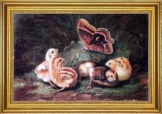 Art Oyster Arthur Fitzwilliam Tait Young Chickens - 18" x 27" Premium Canvas Print with Gold Frame