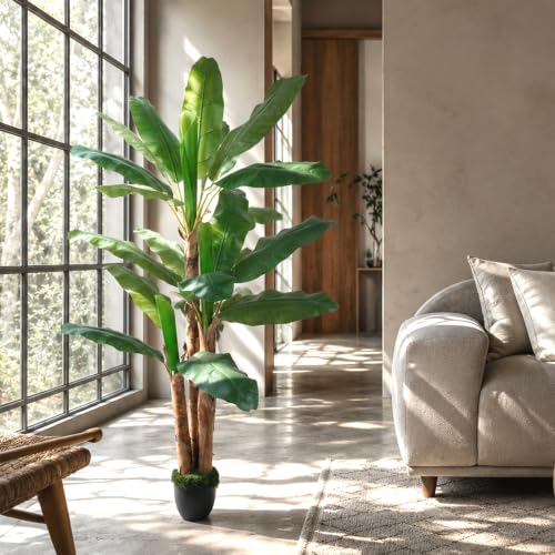 HO2NLE 6FT Artificial Banana Tree Faux Tropical Plant for Home Decor