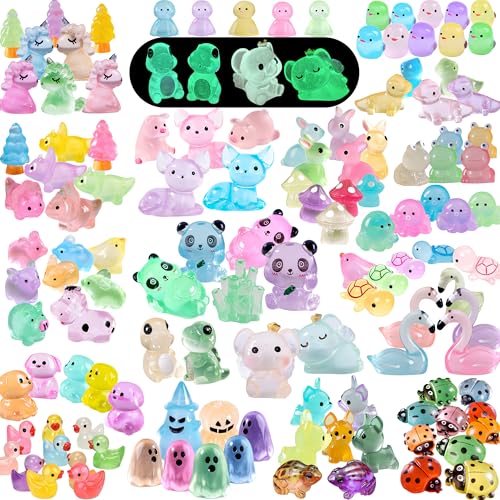 ElpizoFos 130pcs Various Luminous Mini Resin Animal Figurines Glow in The Dark Miniature Figures...