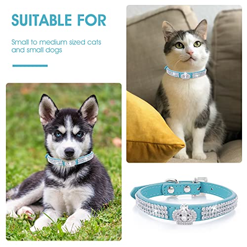 cobee Hundehalsband mit Strass, verstellbares Katzenhalsband Bling Pu Leder Welpenhalsband Kristall Haustierhalsbänder für kleine Hunde Katzen Halsbandzubehör(Blau)