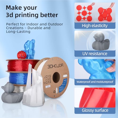 Image of 3DHojor TPU Filament 1.75mm TUP95A 3D Printer Filament Flexible Soft 3D Filament 1KG (2.2lbs) fit Most FDM 3D Printers Dimensional Accuracy + /- 0.03 mm-Transparent Blue
