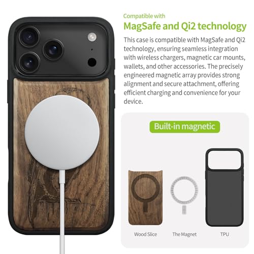Coque de téléphone compatible Magsafe 17 Pro Max bois antichoc - 5
