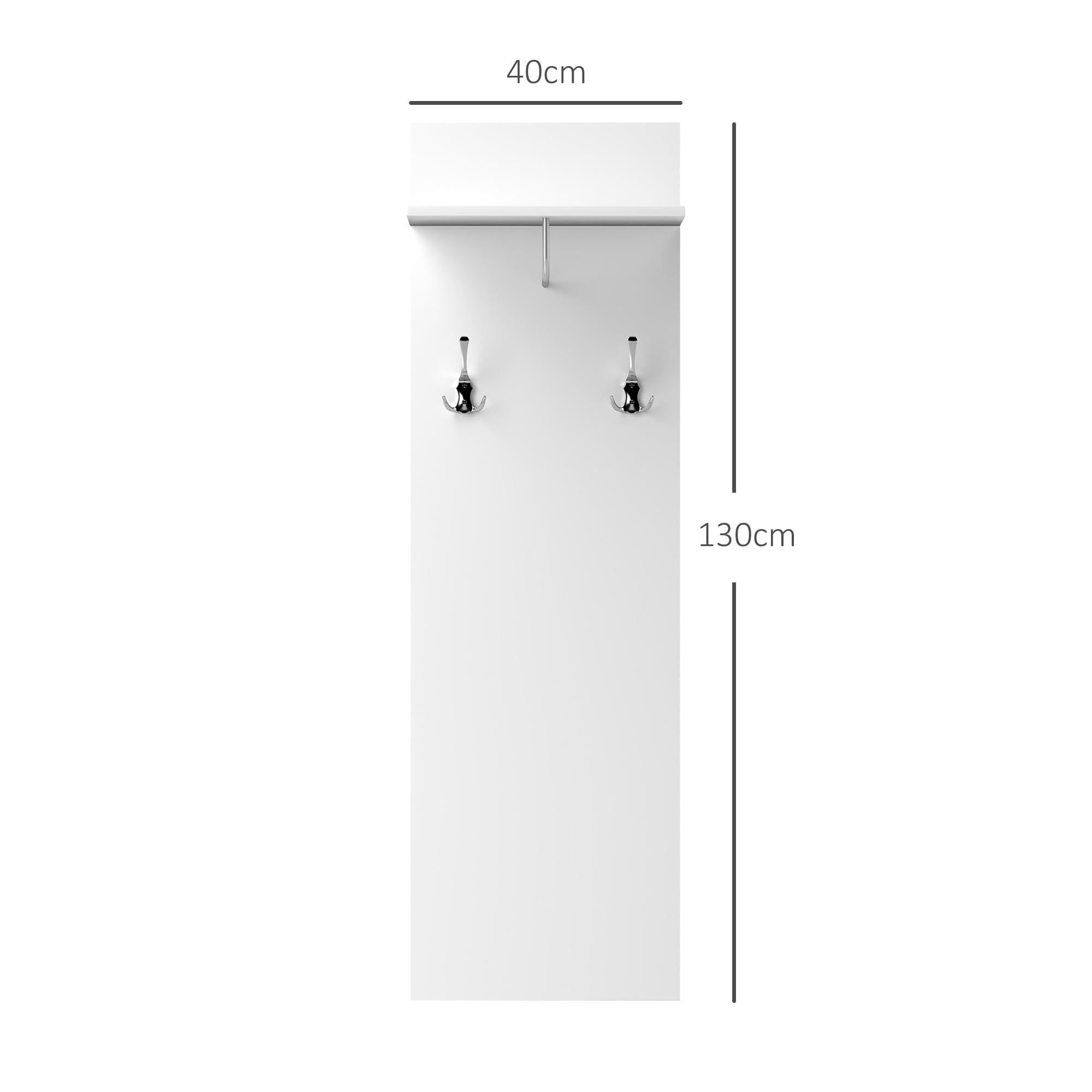 HOMCOM Wieszak ścienny z półką, 2 haczyki i drążek aluminiowy, wieszak na ubrania, do przedpokoju, sypialni, wymiary: 40 x 21,3 x 130 cm, biały
