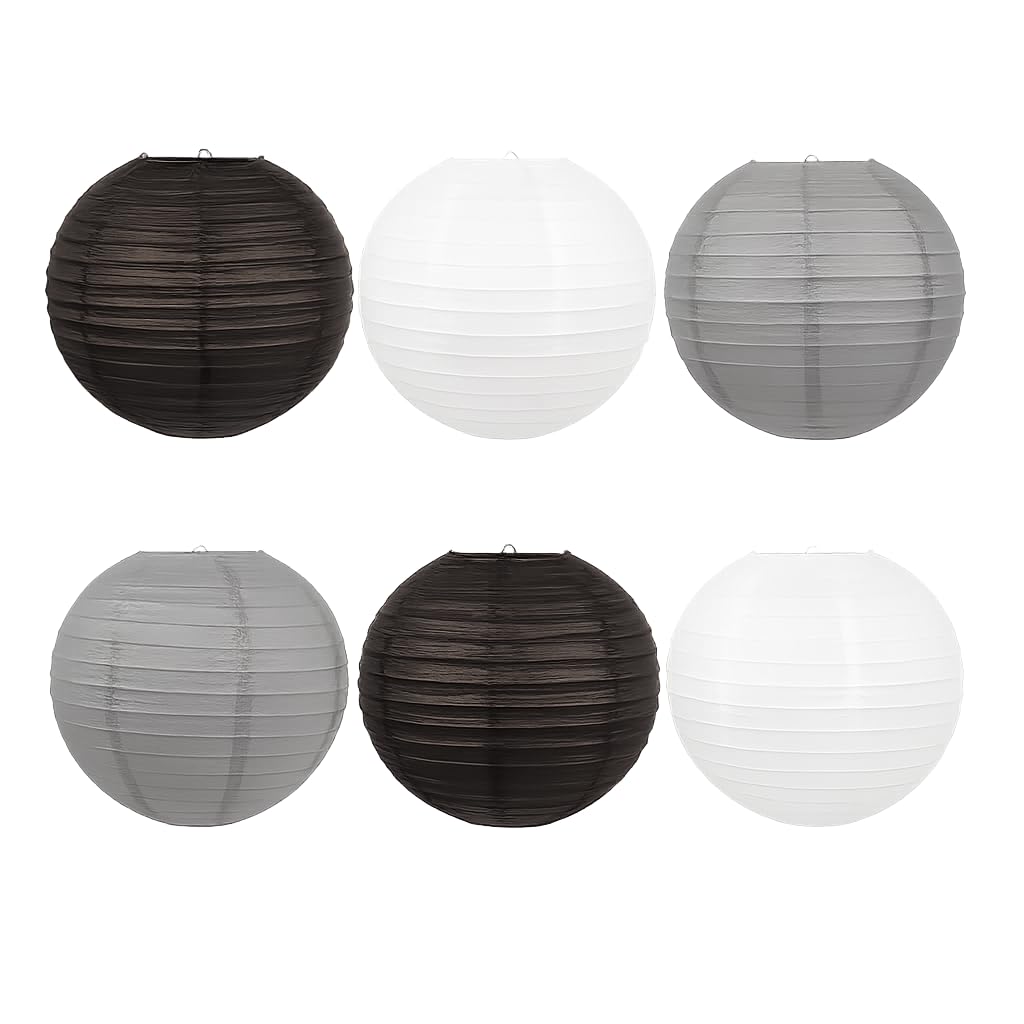 Paper Lanterns Mix Color Packs of 6 Round Paper Lanterns Lampshade Party Decorations (Grey Black Shade, 8" (20 Cm)) — view 6