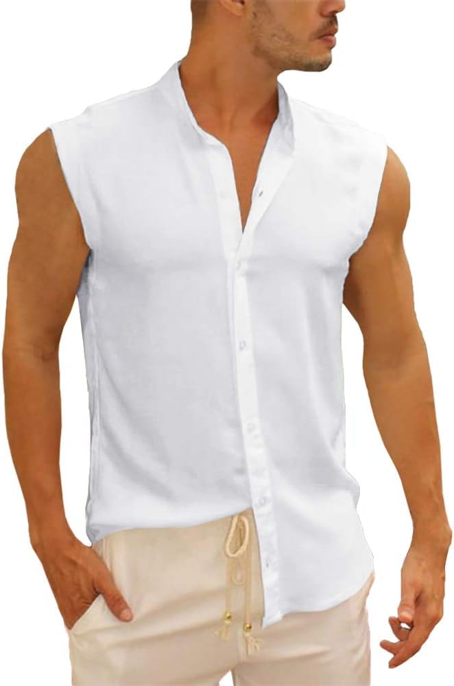 Runcati Męska koszula bez rękawów, tank top, letnia bawełniana koszula dla mężczyzn, na urlop, czas wolny, bluzka, uniwersalna