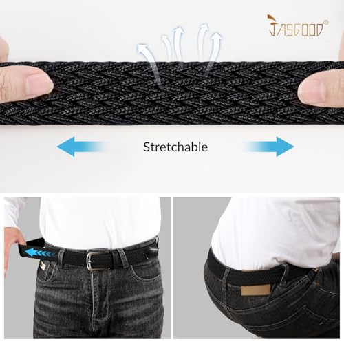 Image of JASGOOD Men Elastic Braided Woven Belt Casual Canvas Woven Stretch Golf Belt for Men Women Jeans Suits Pants