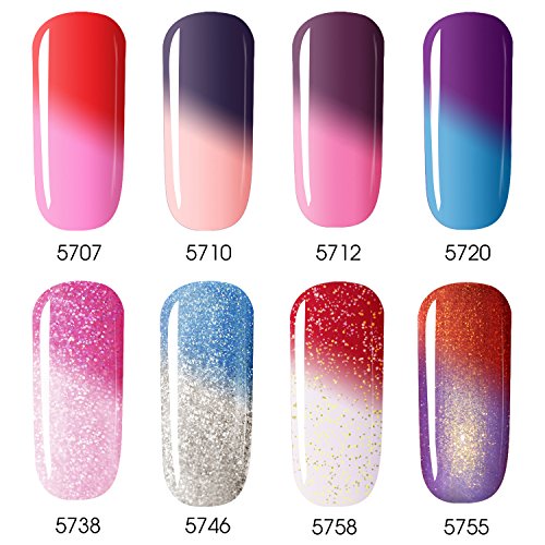 Vrenmol 8 Colors Mood Gel Nail Polish Set Soak Off UV LED Temperature Color Changing Nail Manicure Kit 8ml