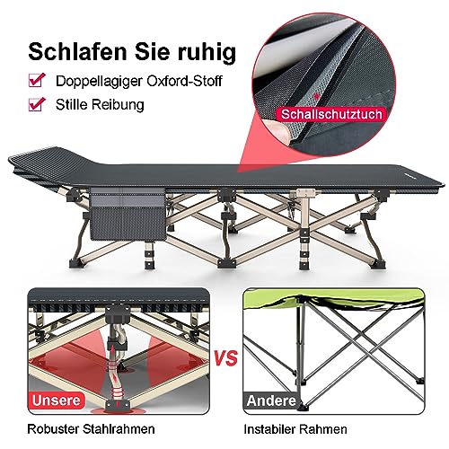 ATORPOK SHOP Campingbett feldbett klappbar, Faltbar Gästebett bis 200 kg für, Extra Breit Faltbar Klappbett Feldbett Campingbett für Outdoor Garten Innen