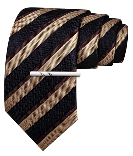 Image of Barry.Wang Silk Men Ties Formal Stripes Necktie and Tie Clip for Wedding Party Business Fashion Classic