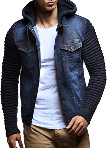 Image of Leif Nelson LN5240 Men's Denim Jacket with Knitted Sleeves