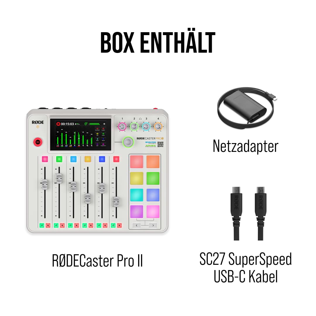 RØDE RØDECaster Pro II All-in-One Produktionslösung für Podcasting, Streaming, Musikproduktion und Content-Erstellung (Weiß)