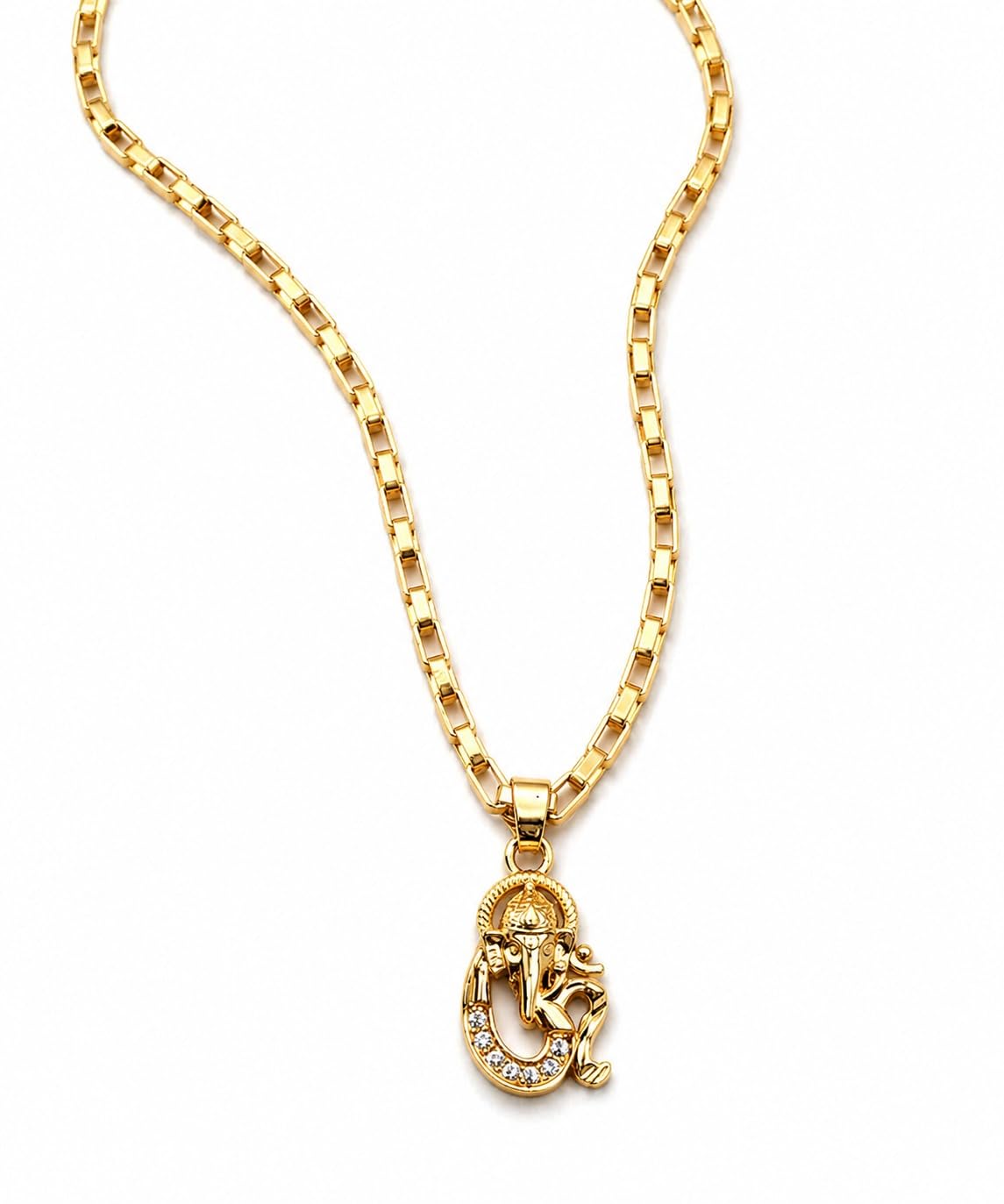Gold Plated Om Ganesh Pendant Necklace for Men & Women with Stylish Chain, Religious Fashion Jewelry for Daily put on-image-21
