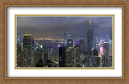 Wan Chai, Hong Kong Cityscape 2x Matted 40x26 Large Gold Ornate Framed Art Print by The Cityscape Art Print Series