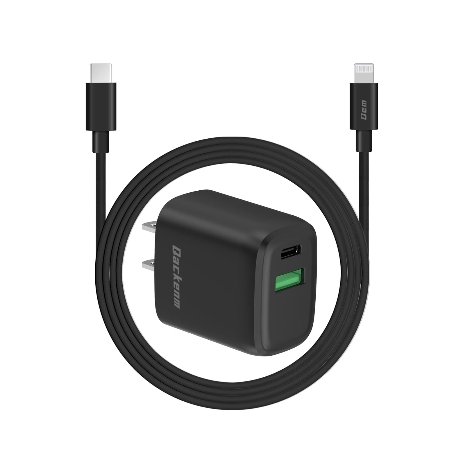 Qackenm [MFi-Certified] iPhone Charger Fast Charging, 2-Port 20W USB C Charger Block with 5FT USB C to Lightning Cable, Fast Charging Block for iPhone 14/13/12/11/XS/XR/X/iPad/AirPods Pro (Black)