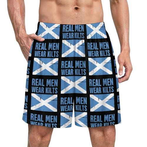 Scottish Flag Real Men Wear Kilts Men's Satin Pajama Boxer Shorts Silk Feeling Lounge Sleep Underwear