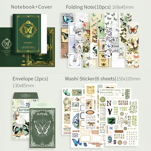 Image of The AutoStory Enchanted Scrapbook Kit A6 Junk Journal Woodland Botanical Stickers Tree Decorative Papers Washi Tape DIY Craft Art Keepsake Memory Decor Gift Women Teens (Forest Legend, Green)