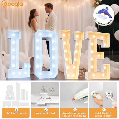 Image of Pooqla 4 FT Marquee Light Up Letters, Cool White and Warm White Marquee Letter 4 Feet Tall, Giant LED Sign Big Mosaic Letter Q for Balloons Birthday Party Anniversary Wedding Decorations