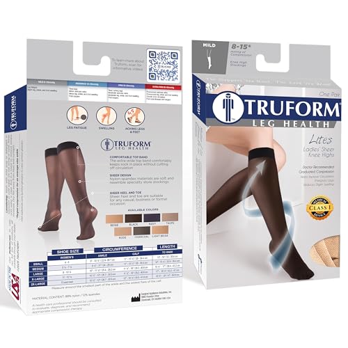 Image of Truform Sheer Compression Stockings, 8-15 mmHg, Women's Knee High Length, 20 Denier, Beige, Medium