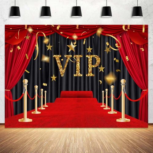 7 x 5 ft VIP Red Carpet Background Glittering with Brilliant Stars Black Gold Stage Backdrop Award Ceremony Movie Banner Studio Props Graduation Wedding Birthday Party Decoration