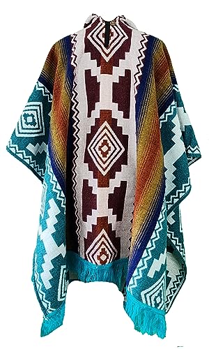Image of Alpaca Mens Poncho with Hood - Cowboy Serape Western Poncho - Clint Eastwood Poncho for Men - Ecuadorian Cloak with Hood Men