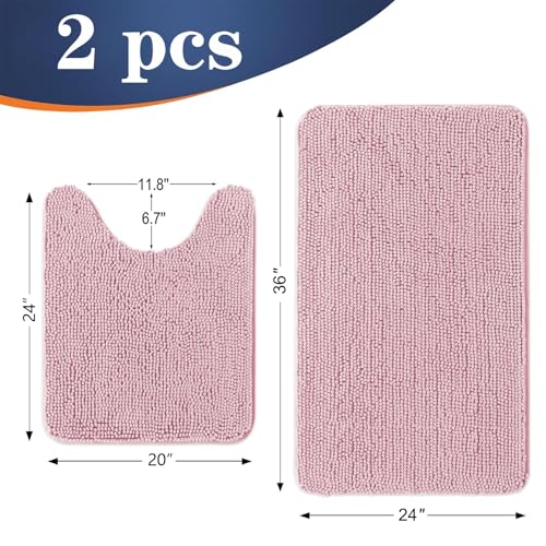 Image of OLANLY Bathroom Rugs Sets 2 Piece, Soft Absorbent Chenille Bath Mats and U-Shaped Contour Toilet Mat Area Rug Set, Machine Washable Bath Carpet, Home Decor Accessories(36 inchx24 inch+24 inchx20 inch, Dusty Rose)