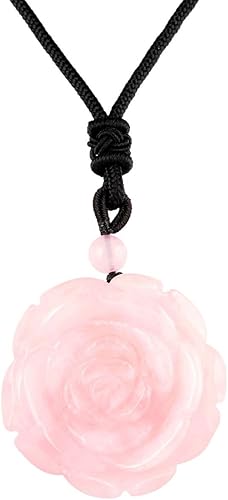 Miniatura 2 de Rockcloud Collar con colgante de piedra de cristal natural tallada a mano, 1 libra de cuarzo rosa con pequeñas virutas trituradas, Cuarzo rosa