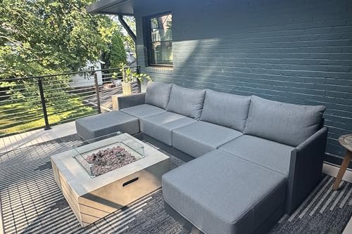Image of PURPLE LEAF Outdoor Conversation Set 6 PCS w /Ottoman PP Rope Sofa, Gray