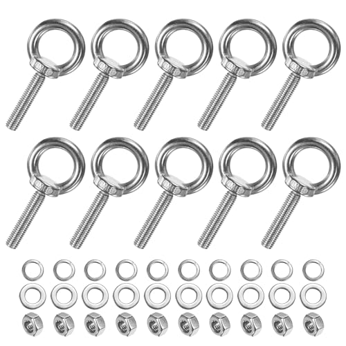 M METERXITY 10-Sets Stainless Eyebolt M8x40mm Shoulder Lifting Eye Bolt with Nuts Washers Male Screw Thread Ring Shoulder Eye Bolts Length 1.57 Inch for Suspending/Fastening