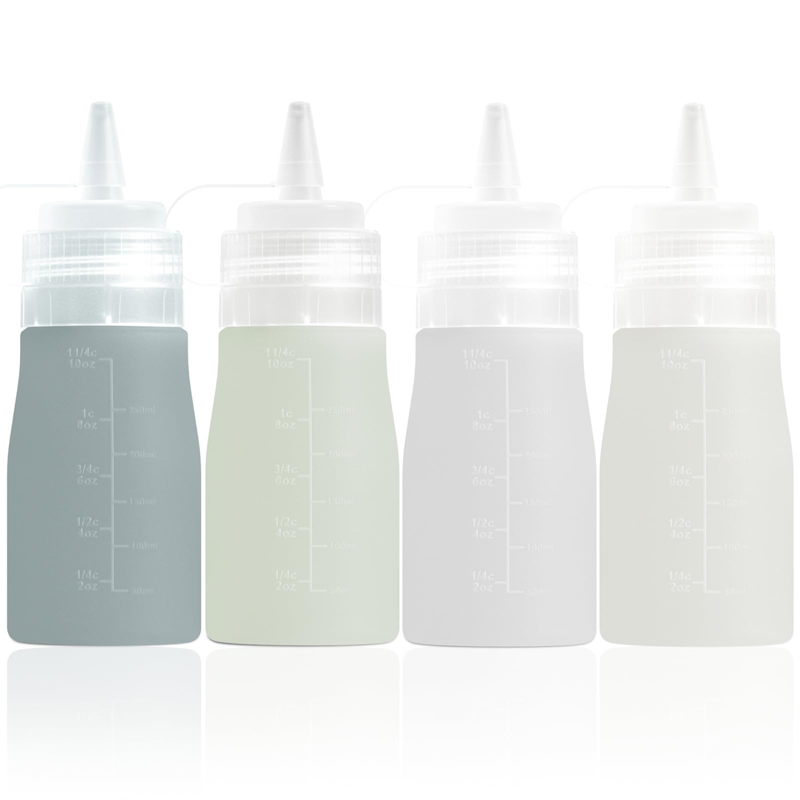 Mrsdry Condiment Squeeze Bottles, 12oz Silicone Squeeze Bottles For Sauces, Leak Proof Condiment Container with Extra Interchangeable lid, Easy Squeeze for Oil, Honey & Dressings, BPA FREE (4 Pack)