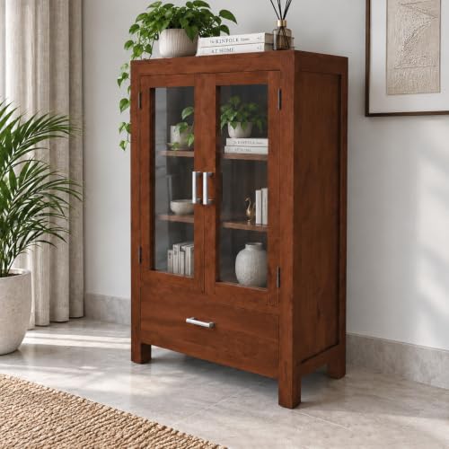 Image of The Attic Multipurpose Cabinet for Bedroom, Living Room, Study, Bar | Solid Wood Bookshelf /Kitchen Cabinet | Honey Matte Finish