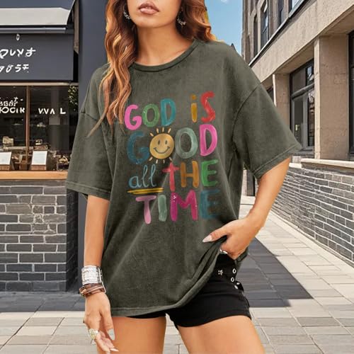 Image of Christian Shirts for Women Oversized God is Good Tshirt Vintage Religious Jesus Tees Inspirational Bible Verse Tops