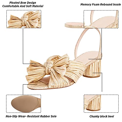 MICIFA Women's Bow Knot Heeled Sandals Open Toe High Block Ankle Strap Chunky Heels Bride Wedding Shoes3