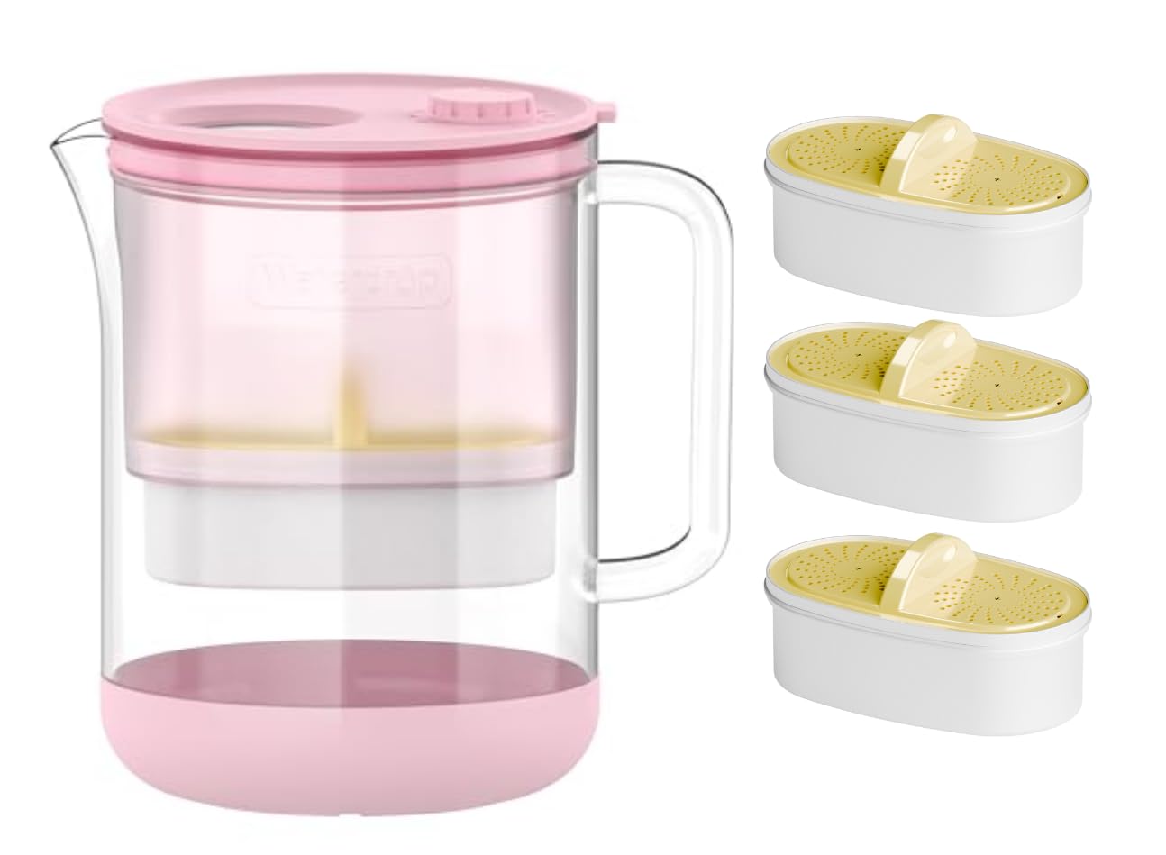 Waterdrop Glass Water Filter Pitcher with 3 Filters, Eco-Friendly, with NSF 53&42&372 Certified Filter, 7-Cup, Reduces PFOA/PFOS, Chlorine, Cadmium, Copper, Mercury, BPA Free, Easy to Clean, Pink