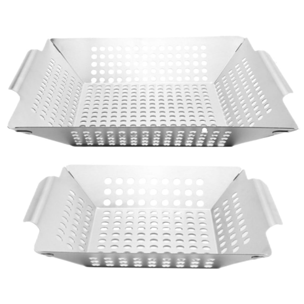TOYANDONA 2 Stück Grillkörbe mit Runden Löchern aus 430 Edelstahl Silber für Bbq Feiern und Restaurants Hitzebeständig Robust