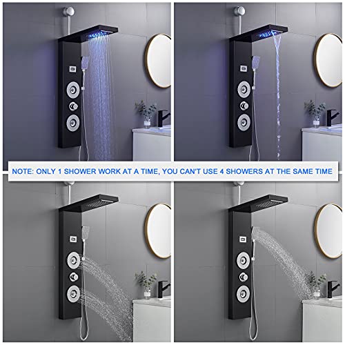 Rovogo Retrofit Shower Panel With Led Rain Shower, 2 Body Jets And Handheld, Easy Connect Shower Tower Column With Temperature Display, Black #TOP3