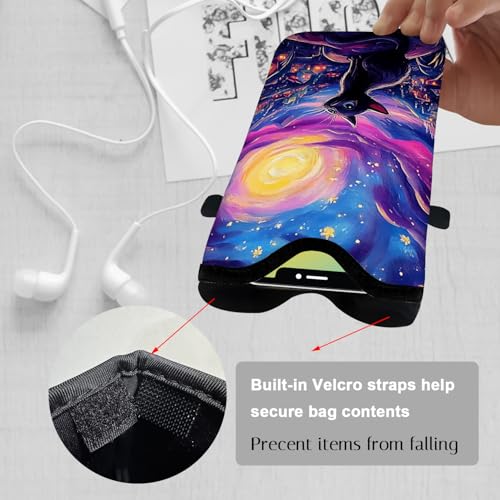 Image of Neoprene Cell Phone Sleeve Pouch Case Bag with Crossbody Strap Neck Lanyard for Women 7.1 X 3.9 in Cat Sky
