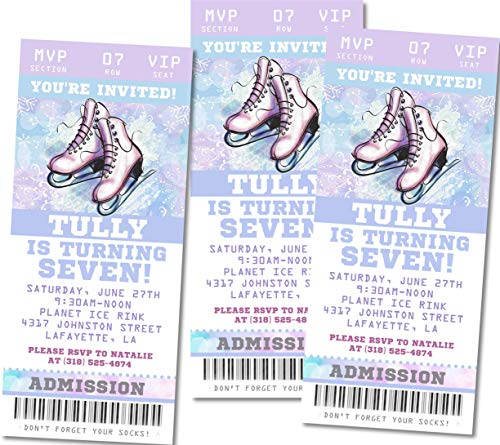 Ice Skating Birthday Party Ticket Invitations, Ice Skating Party Invitations, Ice Skating Birthday Party Invite (Pastels)