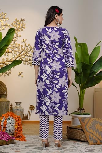 Image of MIRCHI FASHION Women's Straight Fit Pure Cotton Sequins Thread Work Leaf Printed Kurta Set with Dupatta and Trouser