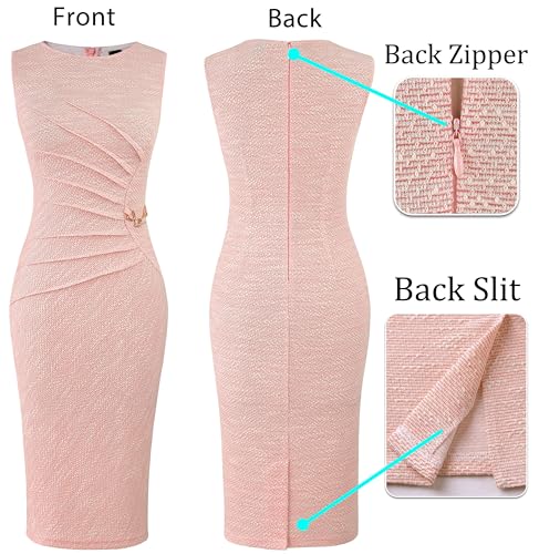 Image of VFSHOW Womens Work Office Business Casual Sleeveless Ruched Elegant Professional Church Cocktail Party Pencil Sheath Dress
