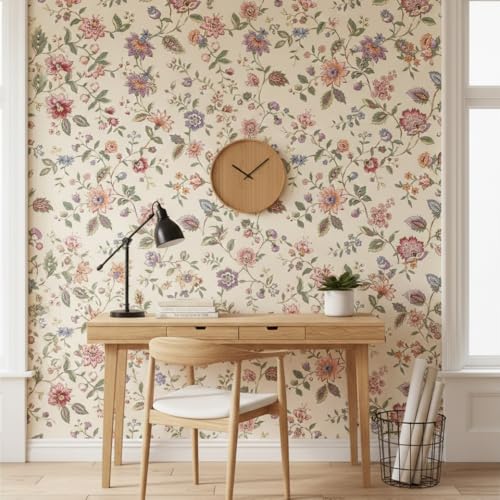 Image of Floral Wallpaper Peel and Stick - Flower Design Self Adhesive Wall Paper for Living Room, Bedroom, Kitchen, Removable Waterproof Wall Decor (MG37, 16X96 Inch)