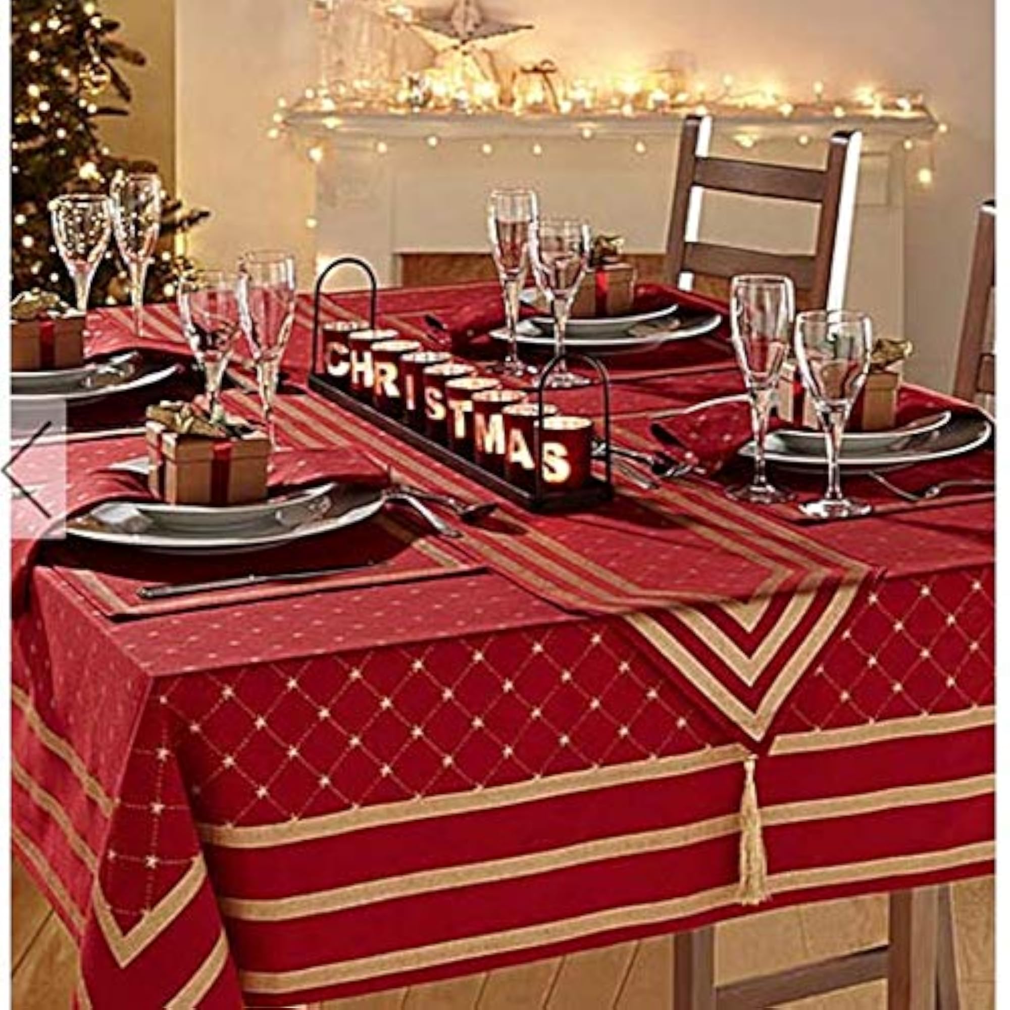 Cotton 4 Seater Rectangular Table Cover, Red