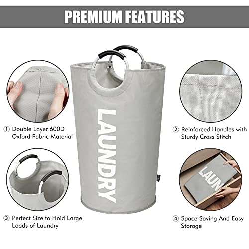 90L Large Laundry Basket (7 Colors), Collapsible Laundry Bag, Foldable Laundry Hamper, Folding Washing Bin (Black, L) (Light Grey 90L)