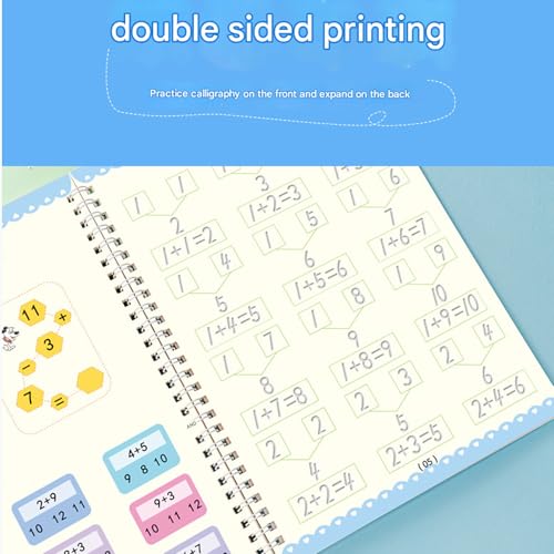 Magic Grooved Handwriting Practice Book for Kids Ages 3-8, Reusable Magic Practice Copybook Trace with Pencil Grips(4PCS/Set), Exercise Book Set with Alphabet, Numbers, Math & Drawing (8) - Image 4