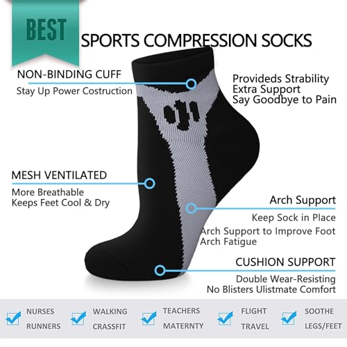 Image of Sooverki Copper Compression Socks Women and Men 6 Pairs - Circulation Arch Support Plantar Fasciitis Running Ankle Socks