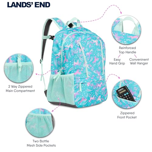 Lands' End Unisex Kid's Elementary Boys and Girls Medium Classmate Lightweight Durable School Backpack, Ceramic Blue3