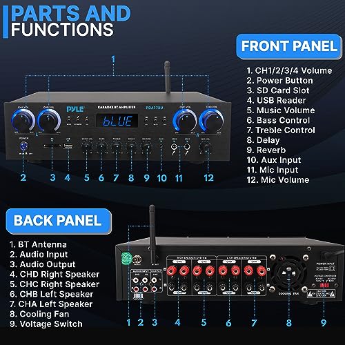 Pyle PDA77BU Bluetooth Home Audio Theater Amplifier Stereo Receiver 4 Channel 800 Watt Sound System W/Mp3 thumb #6